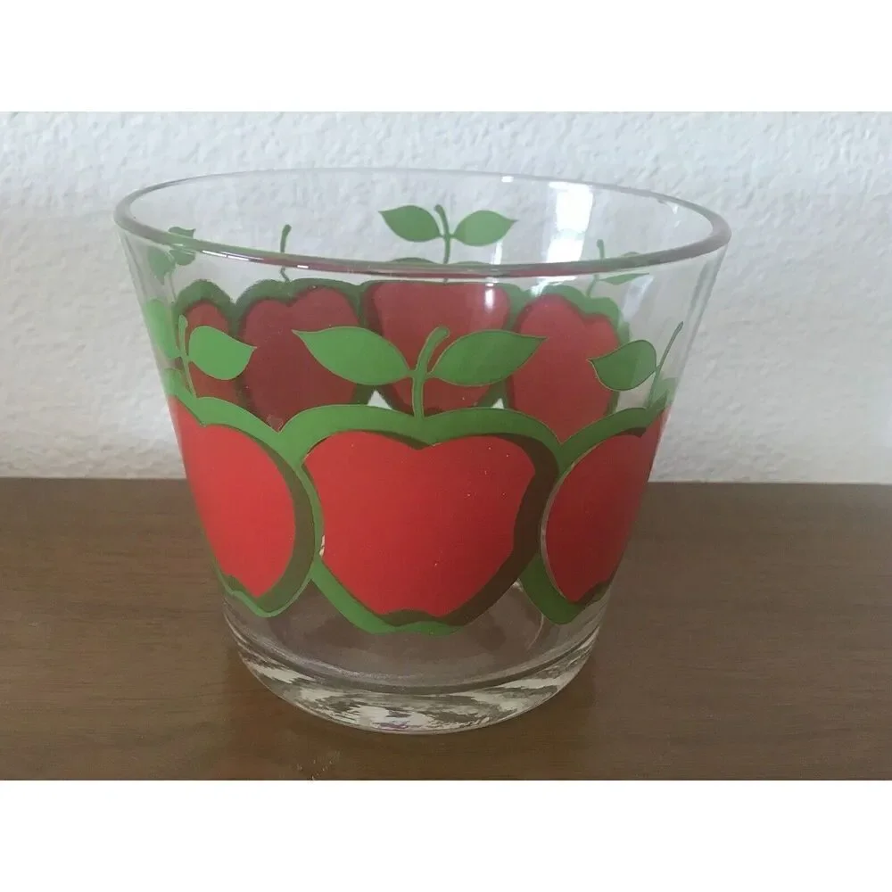 Vintage Red Apple Heavy Glass Ice Bucket Mid Century by Colony 1960s 5